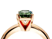Solitaire Engagement Ring Setting for Fancy Green Emerald Cut Center with Wire Band and Prong Head in Rose Gold
