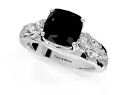 Solitaire Engagement Ring Setting for Fancy Black Cushion Cut Center with Graduated Shared Prongs and Prong Head in White Gold