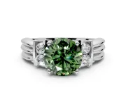 Solitaire Engagement Ring Setting for Fancy Green Round Cut Center with Grooved Bar Accent Band and Prong Head in Platinum
