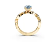 Solitaire Engagement Ring Setting for Fancy Blue Oval Center with Bar-Station Pave Twist and Prong Head in Yellow Gold