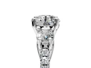 3 Stone Engagement Ring Setting for Round Cut Center with Crossover Basket, Pave Band and Prong Head in Sterling Silver
