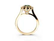 Halo Engagement Ring Setting for Fancy Green Cushion Cut Center with Milgrain Frame, Pave Band and Prong Head in Yellow Gold