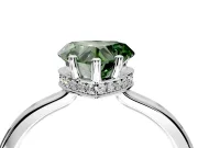 Hidden Halo Engagement Ring Setting for Fancy Green Heart-Shaped Center with Wide Flat Plain Band and Prong Head in Platinum