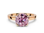 Solitaire Engagement Ring Setting for Fancy Pink Round Cut Center with Plain Band and Flat Tab Prong Head in Rose Gold