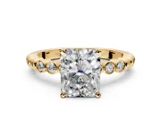 Solitaire Engagement Ring Setting for Radiant Cut Center with Bezel-Dot Beaded Band and Prong Head in Yellow Gold