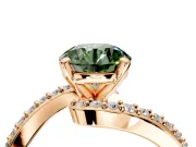 Solitaire Engagement Ring Setting for Fancy Green Round Cut Center with Pave Bypass Swirl Band and Prong Head in Rose Gold