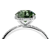 Hidden Halo Engagement Ring Setting for Fancy Green Round Cut Center with Pave Band and Prong Head in White Gold