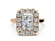 Single Halo Engagement Ring Setting for Radiant Cut Center with Corner Claws, Plain Band and Prong Head in Rose Gold