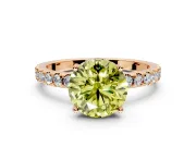 Solitaire Engagement Ring Setting for Fancy Yellow Round Cut Center with Band of Accents and Prong Head in Rose Gold