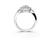 Halo Engagement Ring Setting for Oval Center with Milgrain Rim, Pave Band and Prong Head in Sterling Silver