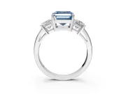 3 Stone Engagement Ring Setting for Fancy Blue Asscher Cut Center with Matching Side Accents and Prong Head in Platinum