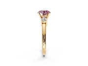 3 Stone Engagement Ring Setting for Fancy Pink Round Cut Center with Wide Plain Band and Prong Head in Yellow Gold