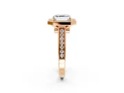 Halo Engagement Ring Setting for Asscher Cut Center with Outer Bezel Rim, Pave Band and Prong Head in Rose Gold