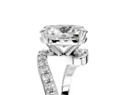 Solitaire Engagement Ring Setting for Oval Center with Pave Bypass Swirl Band and Prong Head in Platinum