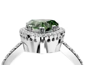 Halo Engagement Ring Setting for Fancy Green Heart-Shaped Center with Inner Milgrain Border and Prong Head in Platinum
