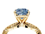 Solitaire Engagement Ring Setting for Fancy Blue Cushion Cut Center with Marquise Panel Band and Prong Head in Yellow Gold