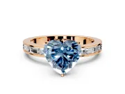 Solitaire Engagement Ring Setting for Fancy Blue Heart-Shaped Center with Channel Baguette Band and Prong Head in Rose Gold