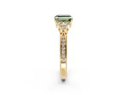 Cluster Engagement Ring Setting for Fancy Green Asscher Cut Center with Bezel Accent Clusters and Prong Head in Yellow Gold