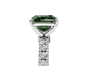 Open Basket Engagement Ring Setting for Fancy Green Asscher Cut Center with Pave Band and Prong Head in Sterling Silver