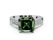 Solitaire Engagement Ring Setting for Fancy Green Asscher Cut Center with Round Cut Channel Band and Prong Head in Sterling Silver