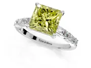 Baguette Engagement Ring Setting for Fancy Yellow Princess Cut Center with Alternating Bar-Set Band and Prong Head in Sterling Silver