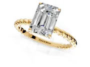 Solitaire Engagement Ring Setting for Emerald Cut Center with Plain Twisted Rope Band and Prong Head in Yellow Gold