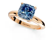 Solitaire Engagement Ring Setting for Fancy Blue Cushion Cut Center with Wire Band and Prong Head in Rose Gold