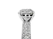 Solitaire Engagement Ring Setting for Cushion Cut Center with Domed Multi-Row Pave Band and Prong Head in Platinum