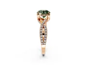 Solitaire Engagement Ring Setting for Fancy Green Round Cut Center with Narrow Twist Pave Band and Prong Head in Rose Gold