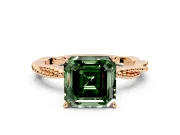 Solitaire Engagement Ring Setting for Fancy Green Asscher Cut Center with Twist Band and Bead Prong Head in Rose Gold