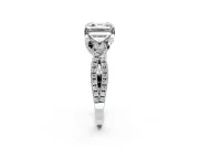 Solitaire Engagement Ring Setting for Asscher Cut Center with Narrow Twist Pave Band and Prong Head in Sterling Silver