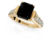 Solitaire Engagement Ring Setting for Fancy Black Radiant Cut Center with Pave Cathedral Shoulders and Prong Head in Yellow Gold