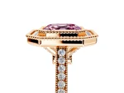 Halo Engagement Ring Setting for Fancy Pink Asscher Cut Center with Milgrain Frame, Pave Band and Prong Head in Rose Gold