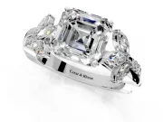 Floral Engagement Ring Setting for Asscher Cut Center with Trailing Marquise Accents and Prong Head in Platinum