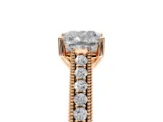 Solitaire Engagement Ring Setting for Cushion Cut Center with Engraved Pave Band and Prong Head in Rose Gold