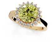 Starburst Halo Engagement Ring Setting for Fancy Yellow Round Cut Center with Flat Cathedral Band and Prong Head in Yellow Gold