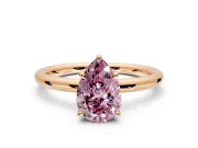 Hidden Halo Engagement Ring Setting for Fancy Pink Pear-Shaped Center with Thin Rounded Band and Prong Head in Rose Gold