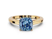 Solitaire Engagement Ring Setting for Fancy Blue Cushion Cut Center with Flat-Sided Plain Band and Prong Head in Yellow Gold