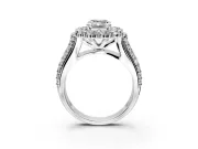 Large Accent Halo Engagement Ring Setting for Emerald Cut Center with Pave Split Shank and Prong Head in Platinum