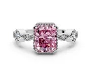 Vintage Station Engagement Ring Setting for Fancy Pink Radiant Cut Center with Accents and Prong Head in Platinum