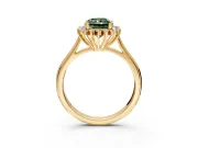 Starburst Halo Engagement Ring Setting for Fancy Green Radiant Cut Center with Thin Round-Wire Band and Prong Head in Yellow Gold