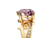 Solitaire Engagement Ring Setting for Fancy Pink Heart-Shaped Center with Pave and Plain Crossover Band and Prong Head in Yellow Gold