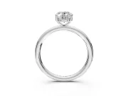 Hidden Halo Engagement Ring Setting for Oval Center with Thin Rounded Band and Prong Head in Sterling Silver