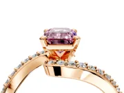 Solitaire Engagement Ring Setting for Fancy Pink Emerald Cut Center with Pave Bypass Swirl Band and Prong Head in Rose Gold