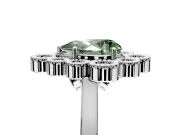 Cluster Halo Engagement Ring Setting for Fancy Green Pear-Shaped Center with Milgrain Bezel Accents and Prong Head in Sterling Silver