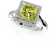 Halo Engagement Ring Setting for Fancy Yellow Princess Cut Center with Twist Band and Prong Head in White Gold