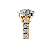Solitaire Engagement Ring Setting for Round Cut Center with Partway Pave Band and Prong Head in Yellow Gold