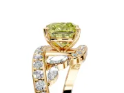 Solitaire Engagement Ring Setting for Fancy Yellow Cushion Cut Center with Pave Bypass Twist Band and Prong Head in Yellow Gold