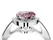 Bezel-Framed Halo Engagement Ring Setting for Fancy Pink Heart-Shaped Center with Pave Band and Prong Head in Platinum
