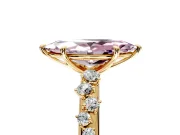 Cluster Engagement Ring Setting for Fancy Pink Marquise Center with Round Cut Accent Band and Prong Head in Yellow Gold